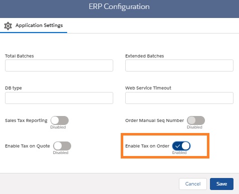 Enabled Tax on Order