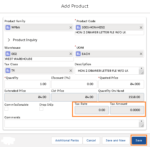 Add Product screen with Tax Enabled