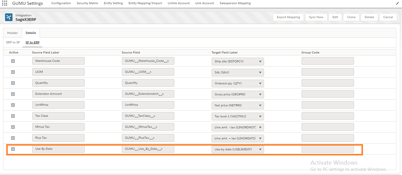 Mapping Fields - SF to ERP