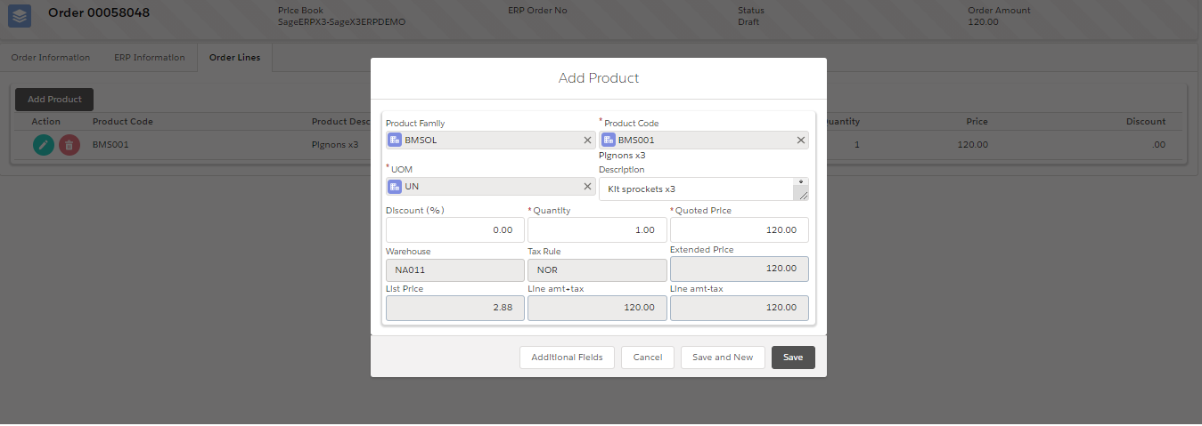 Sales Order Line Screen