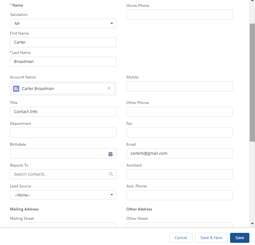 New Contact Information