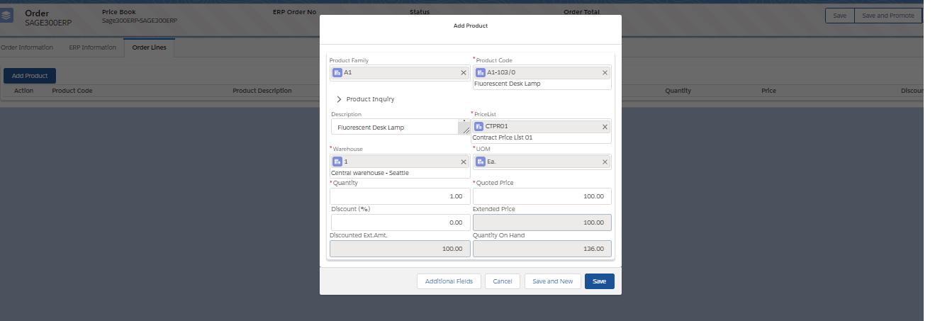 Sales Order Line Screen