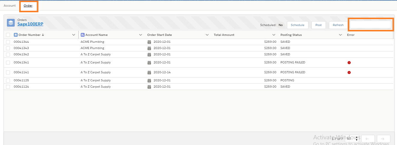 Bulk Post Order Tab