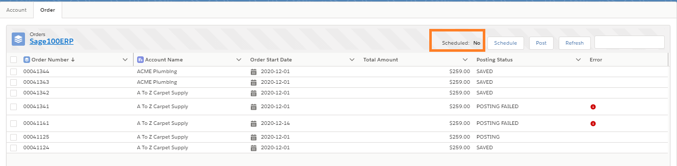 Scheduled & Error updates for Bulk Posted Order