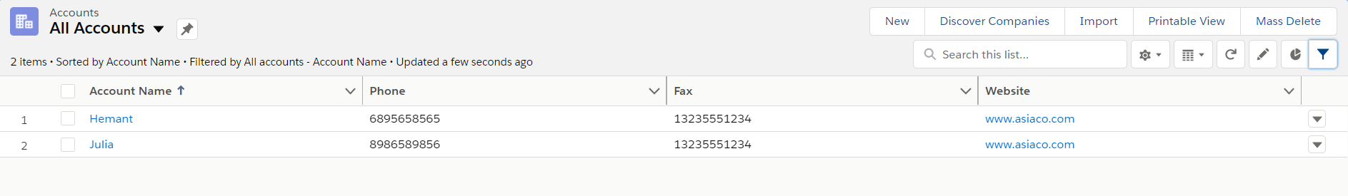 Created Records in Account Object