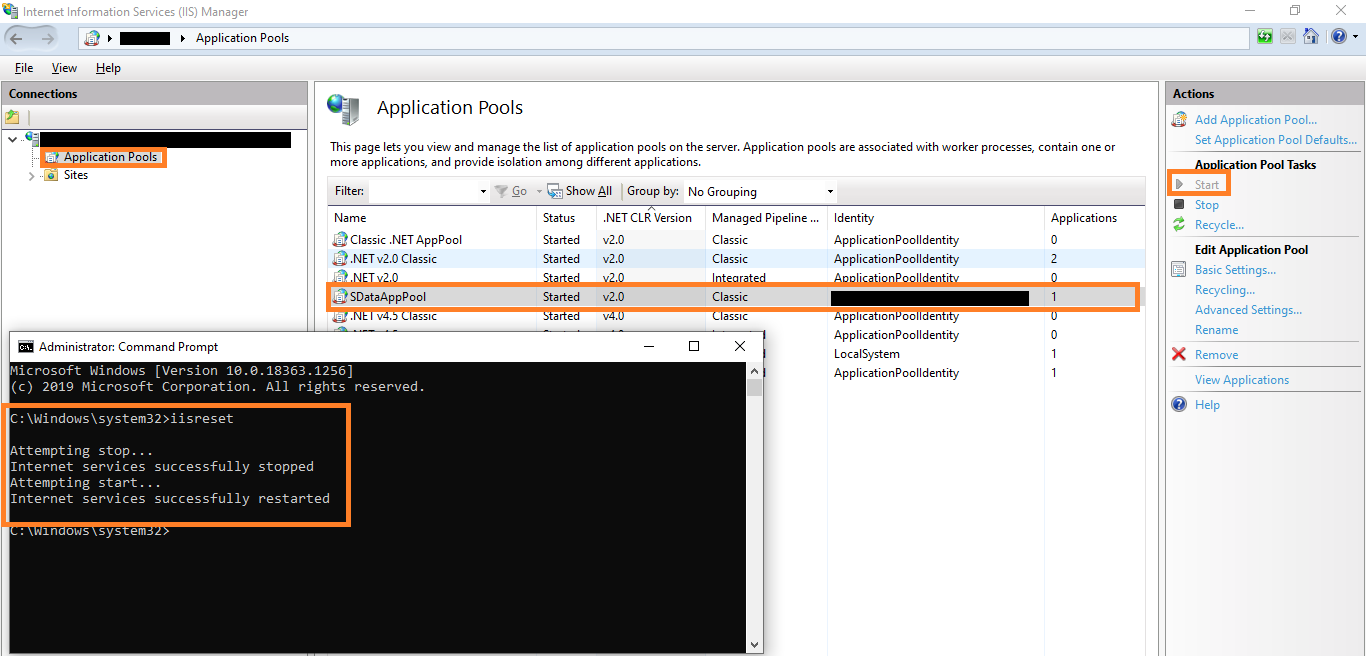 Restarting Application pool and IIS Manager