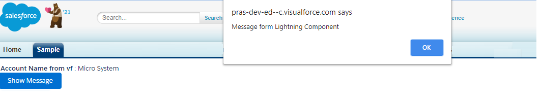 Output while using Lightning Component in Visualforce Page