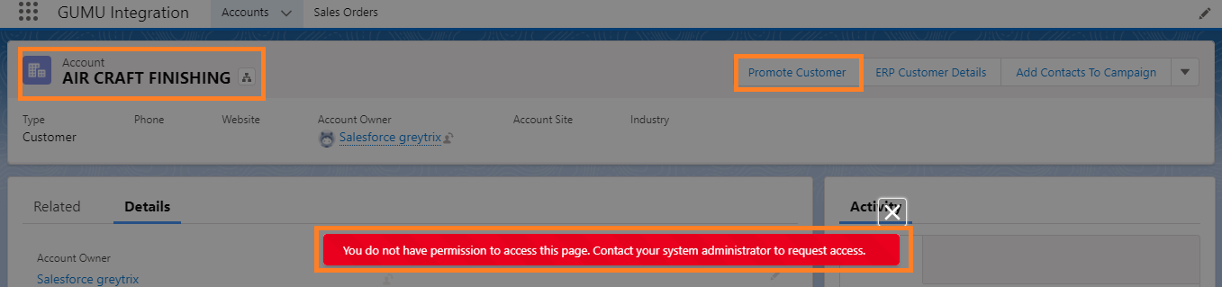 Alert Message while Promoting Account