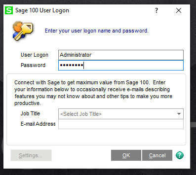 Sage 100 ERP Logon