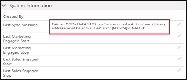 How to resolve error [At least one delivery address must be Active] while importing Customer Address in Salesforce from Sage X3 ERP