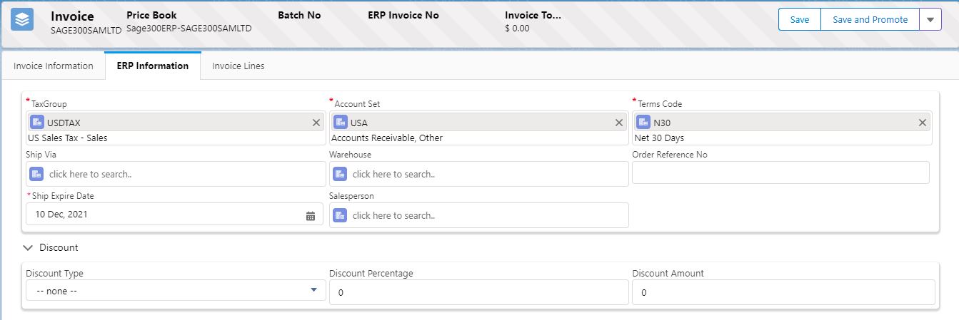 Sage 300 AR Invoice ERP Information