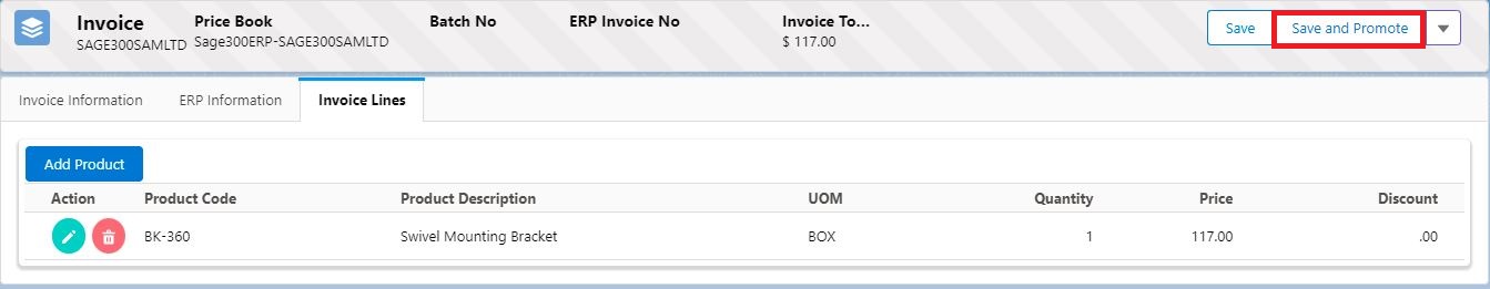 Sage 300 AR Invoice Save and Promote