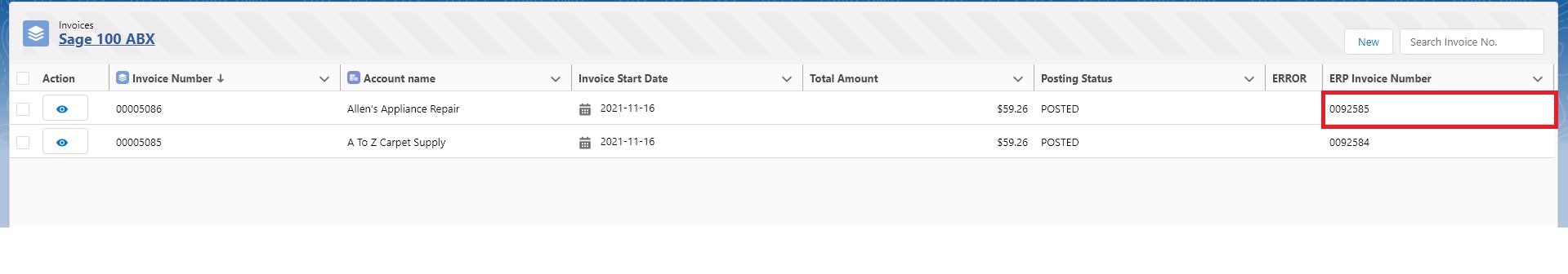 ERP Invoice Number
