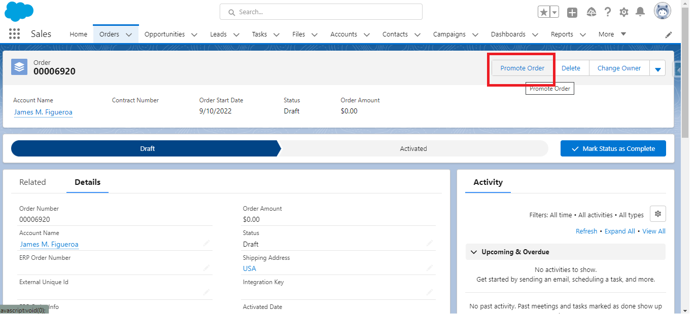 Promote Order Button
