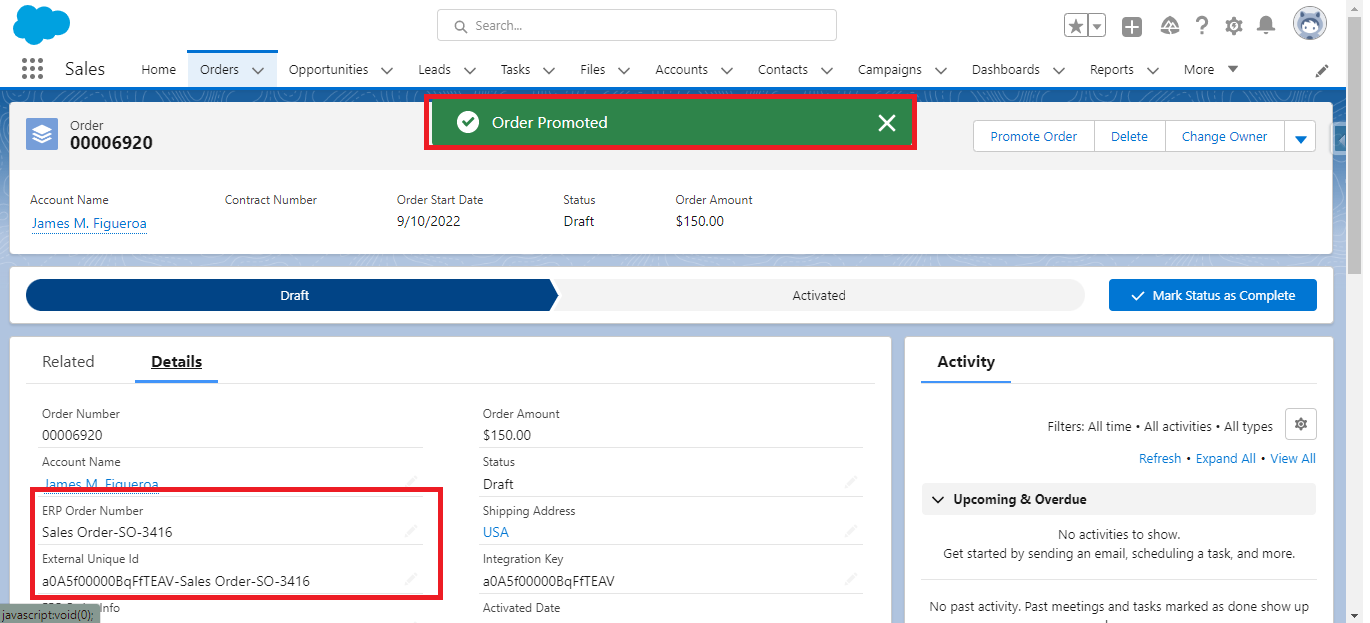 Order Promoted Successfully