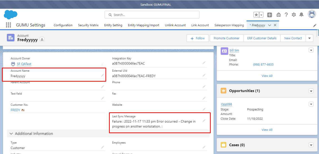 Changing the account name field