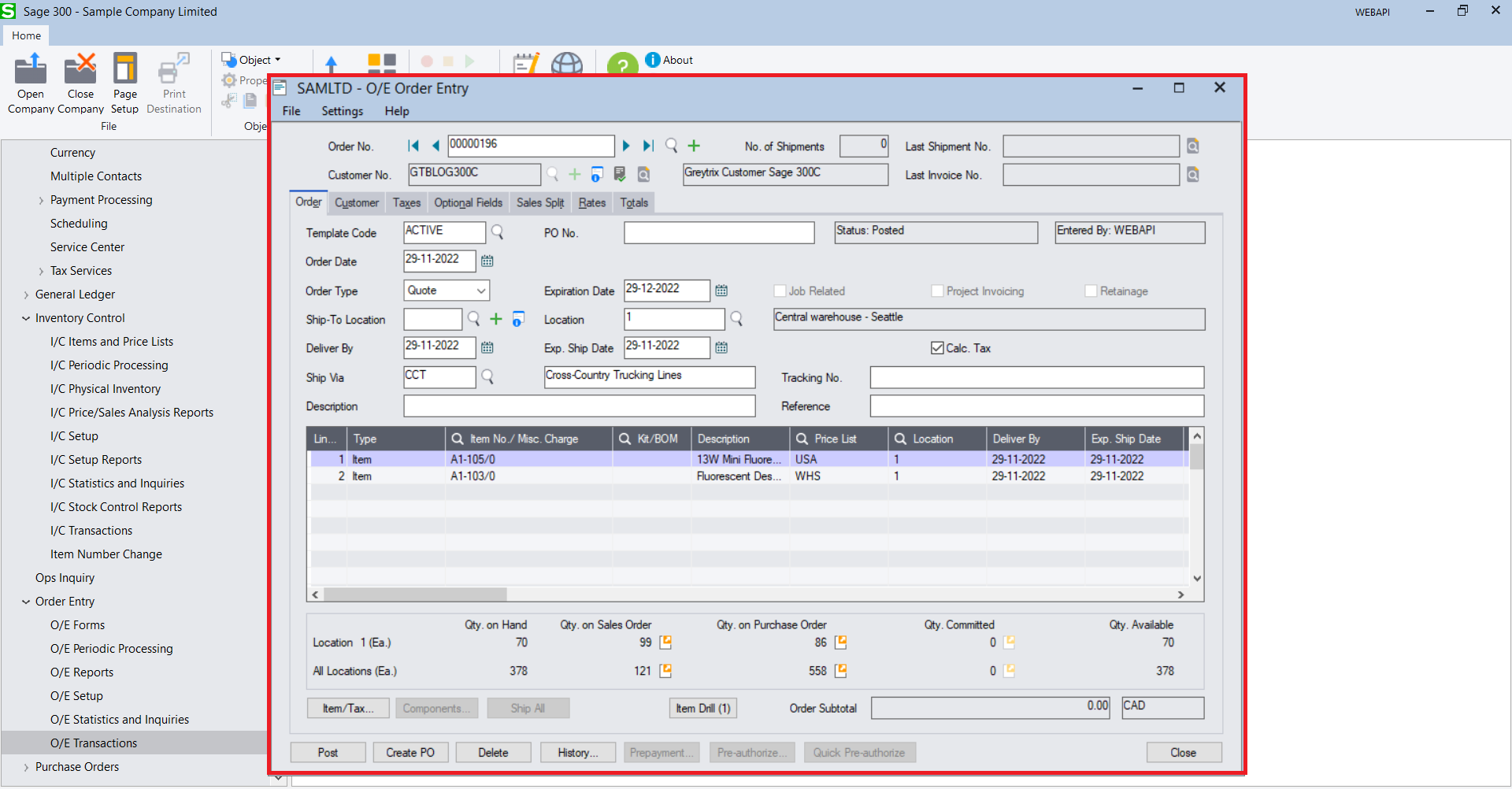 Promoted Quote in Sage 300
