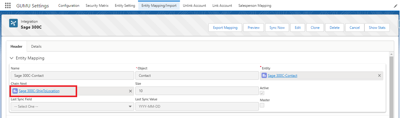 GUMU Chain Next for Contact Import Routine with Chain Next ShiptoLocation