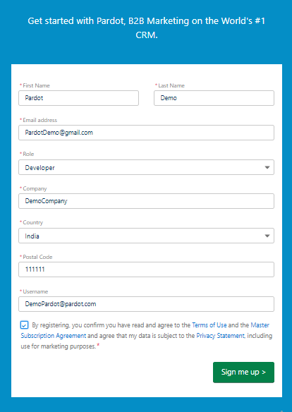 Create and Set up Demo Pardot Org