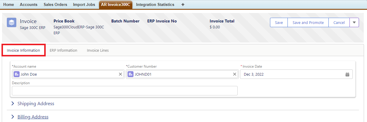 Sage 300C AR Invoice Information