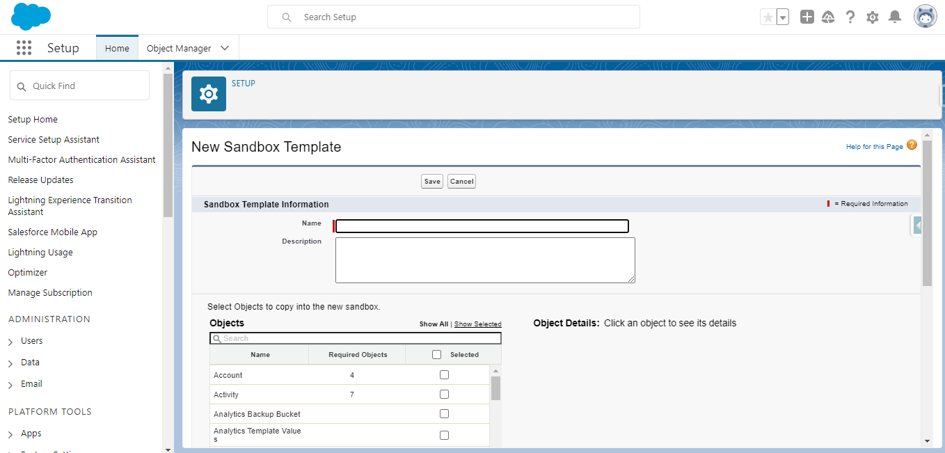 New Sandbox Template