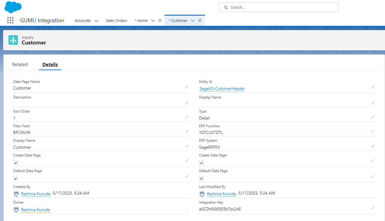 Customer Inquiry Screen
