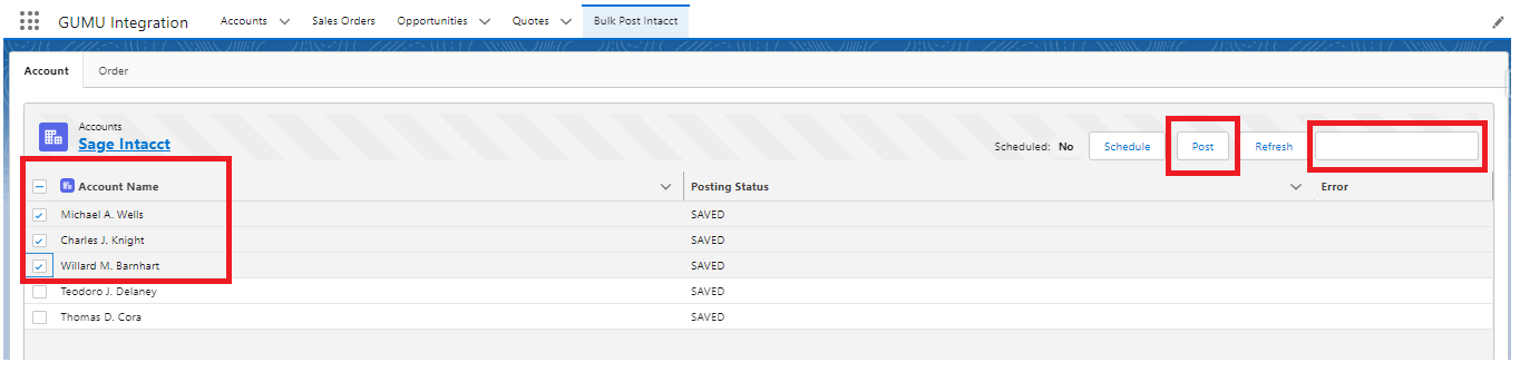 Bulk Posting Account Selection