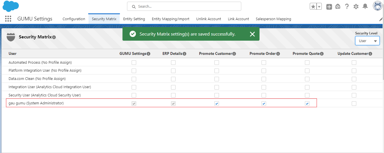 set access validation for users and profiles for Promote Quote using Security Matrix