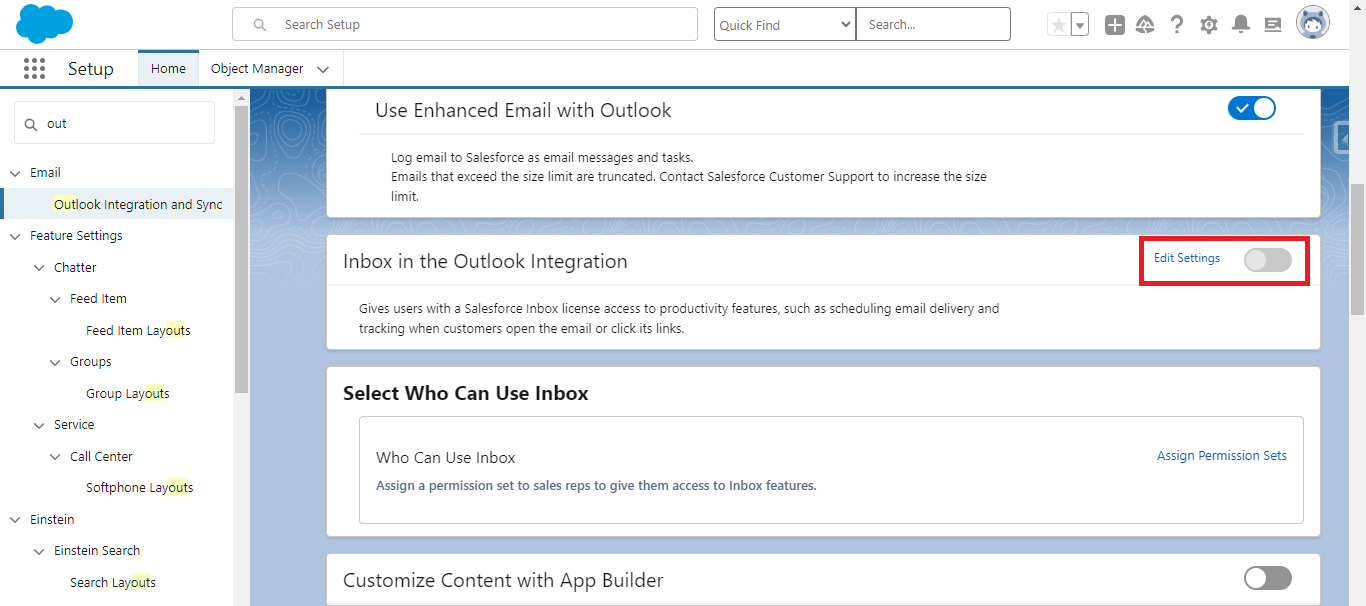 Inbox in the Outlook Integration