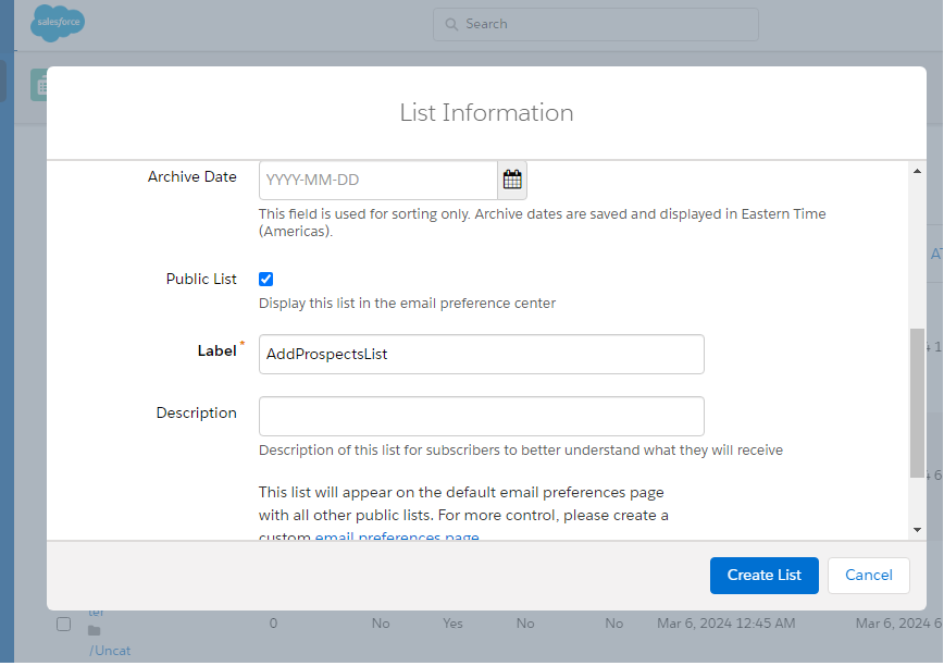 Public List checkbox