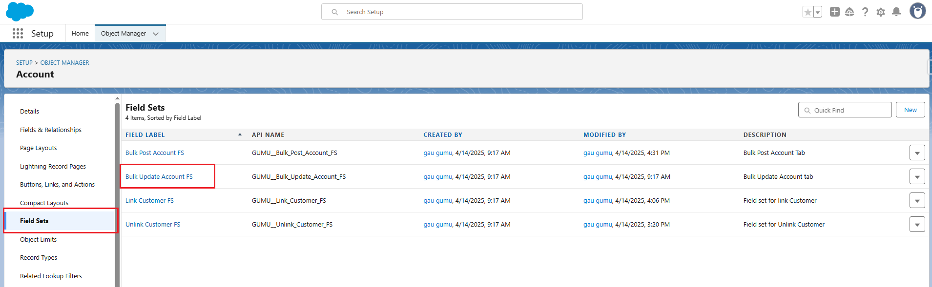 Account Field Set Screen Bulk Update