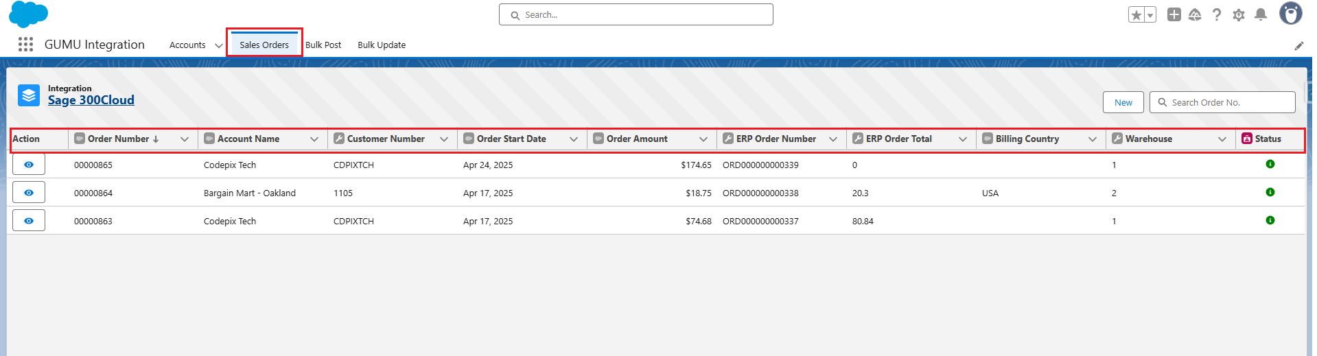 Sales Order tab