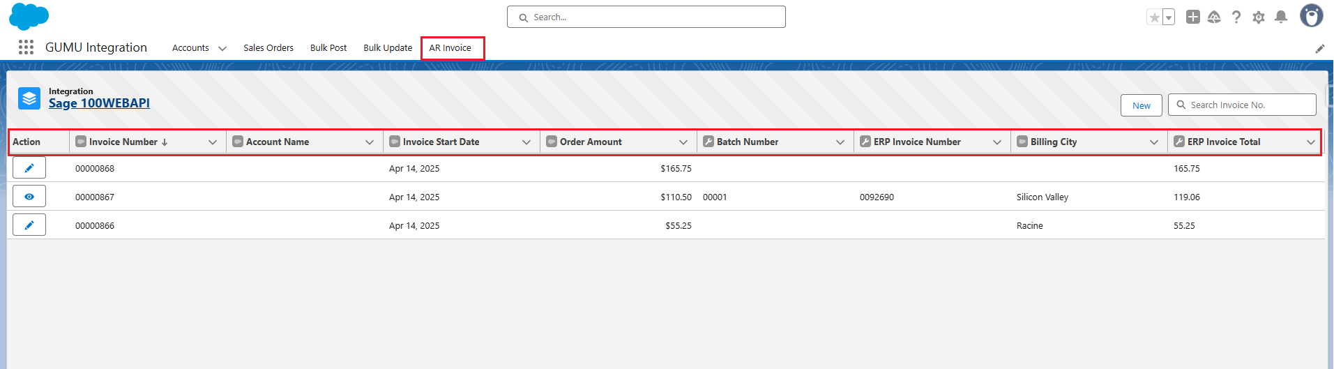AR Invoice Screen