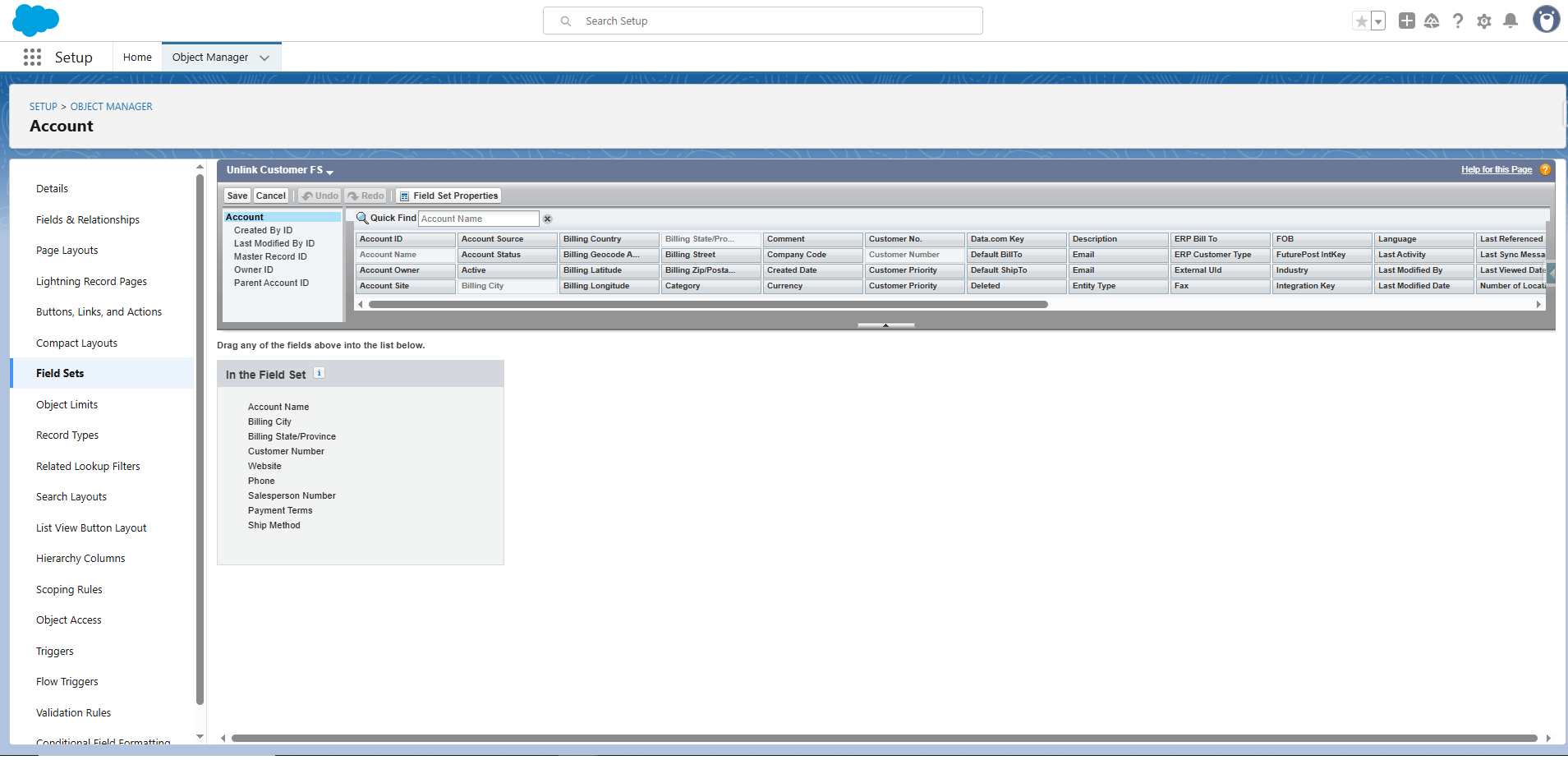 Unlink Customer Field Set Window