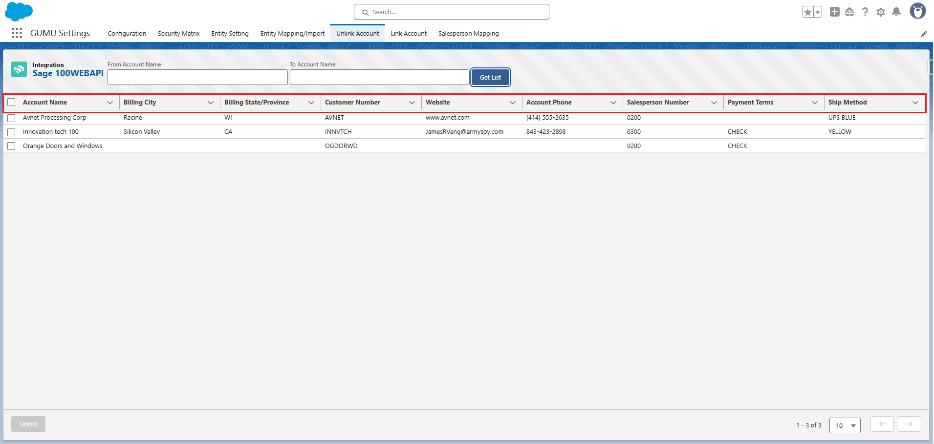 Unlink Account Screen