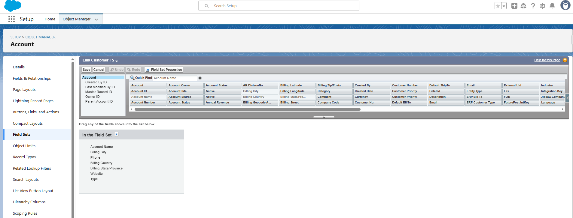 Link Customer Field Set Window