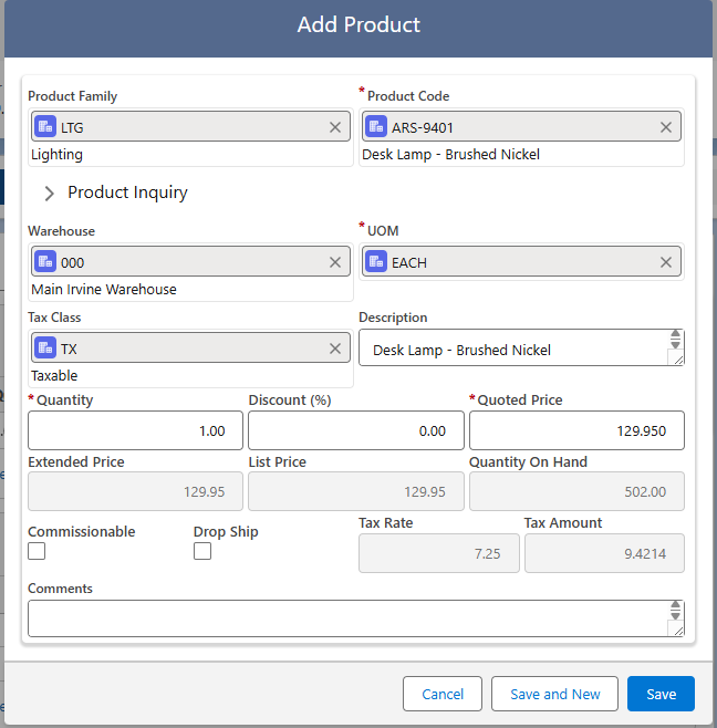 Add Product Screen