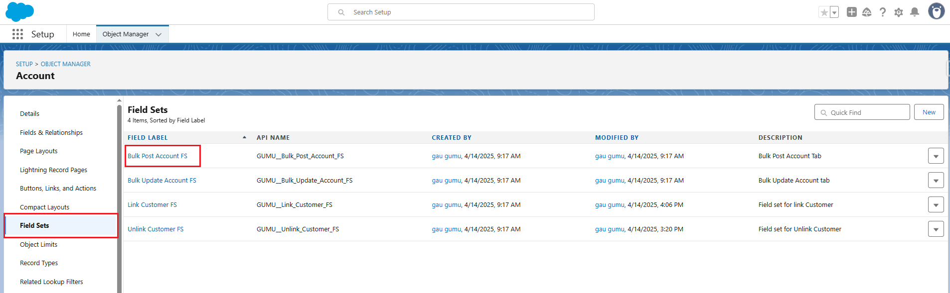 Account Field Set Screen Bulk Post