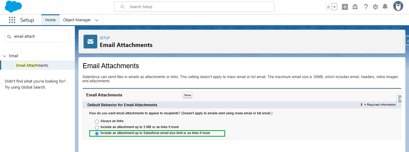 Email Attachment Settings