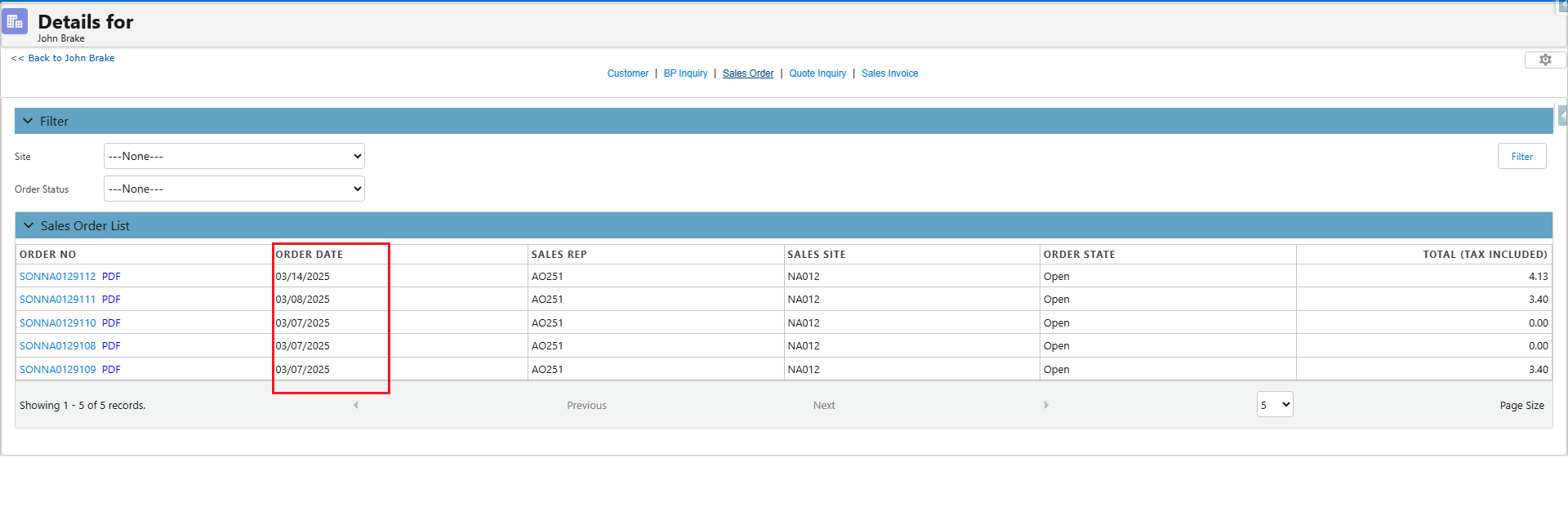 Sales Order Realtime Screen