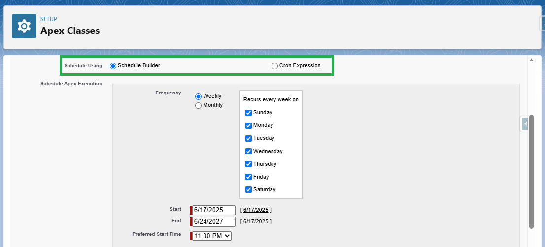 Schedule functionality