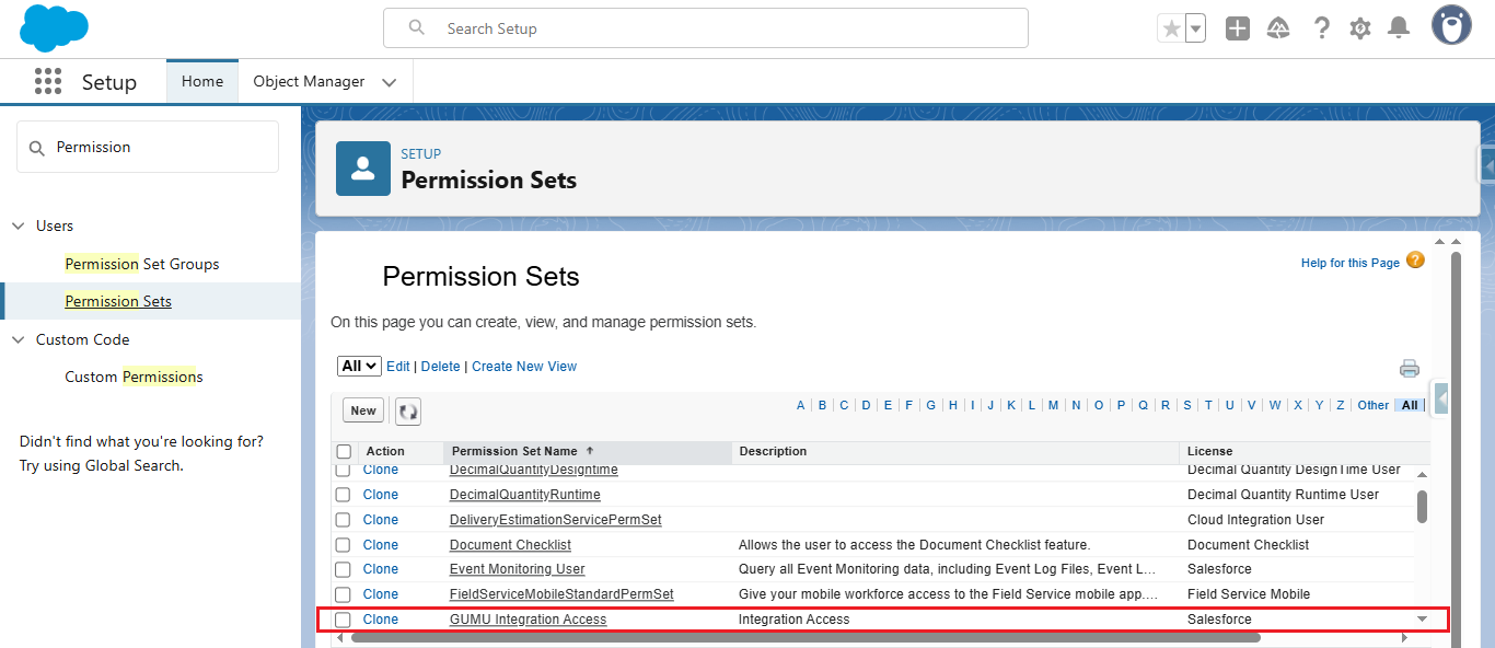 GUMU Integration Access - Permission Set
