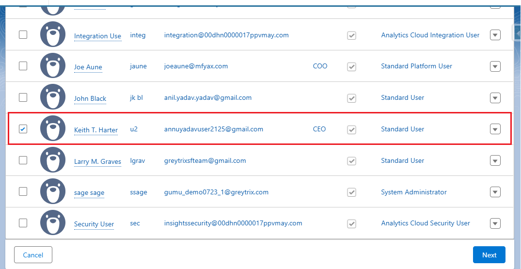 Selecting user to assign