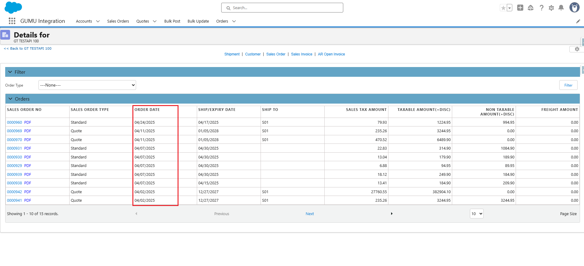 Sales Order Real Time Screen