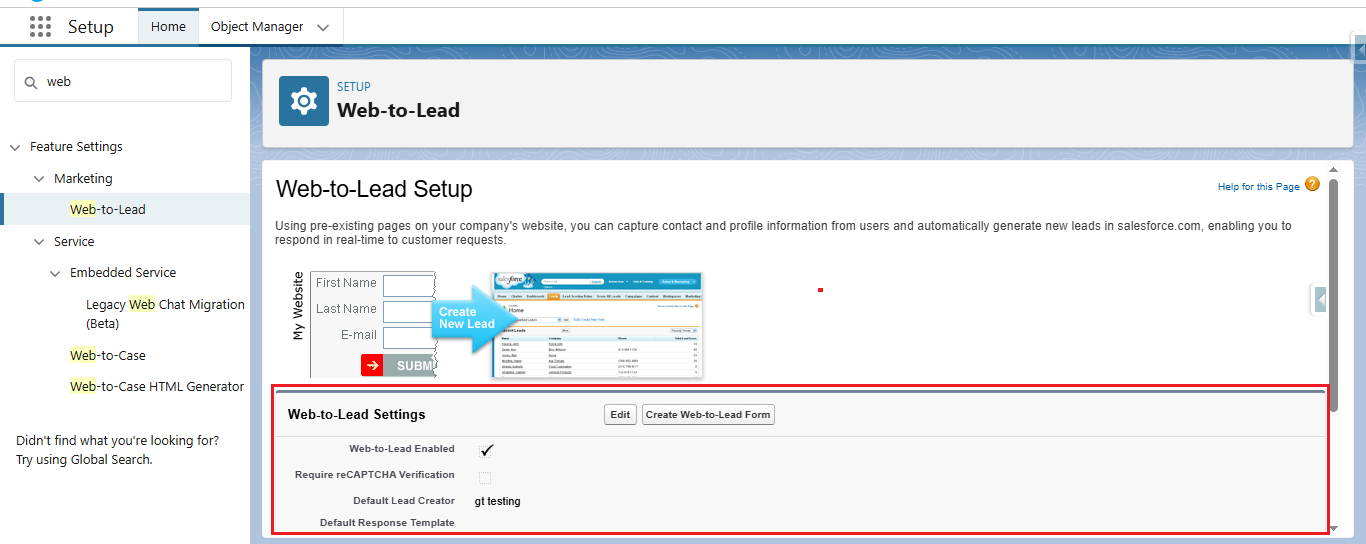 Web-to-lead Settings