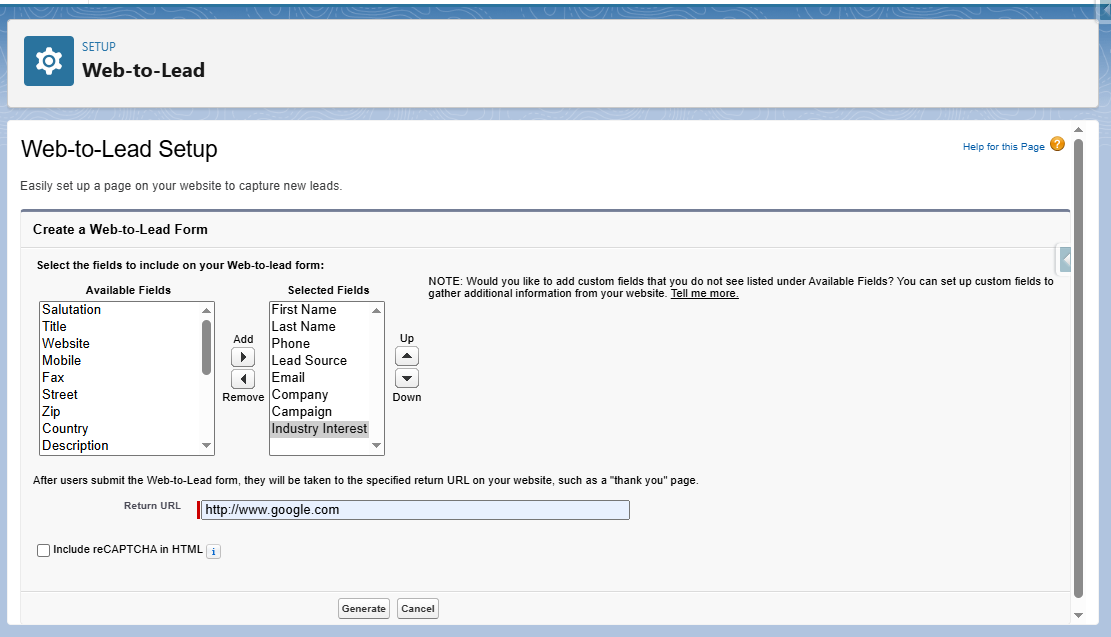 Creating a Web-to-Lead Form