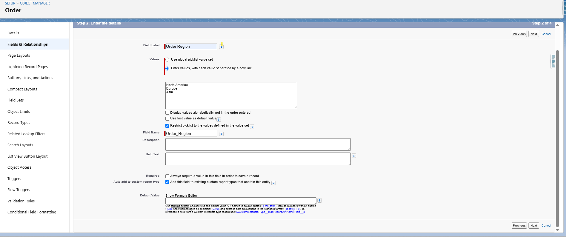 Order Region (Controlling picklist)
