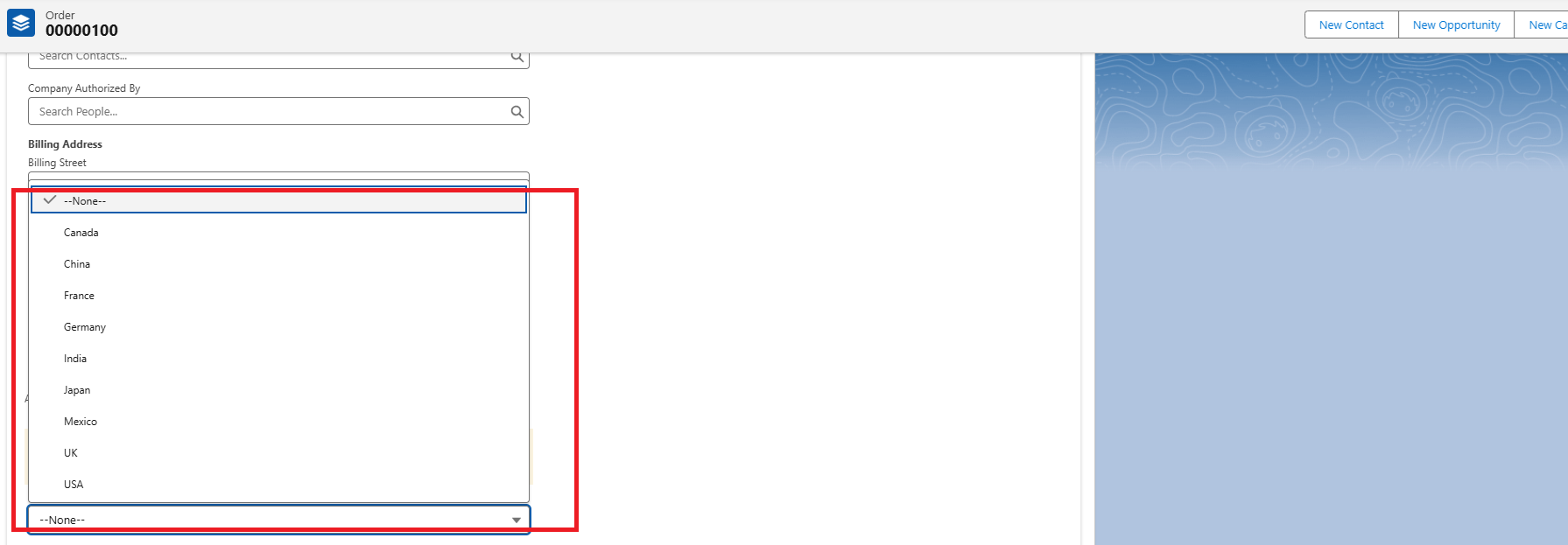 Order Country Picklist with Incorrect Values