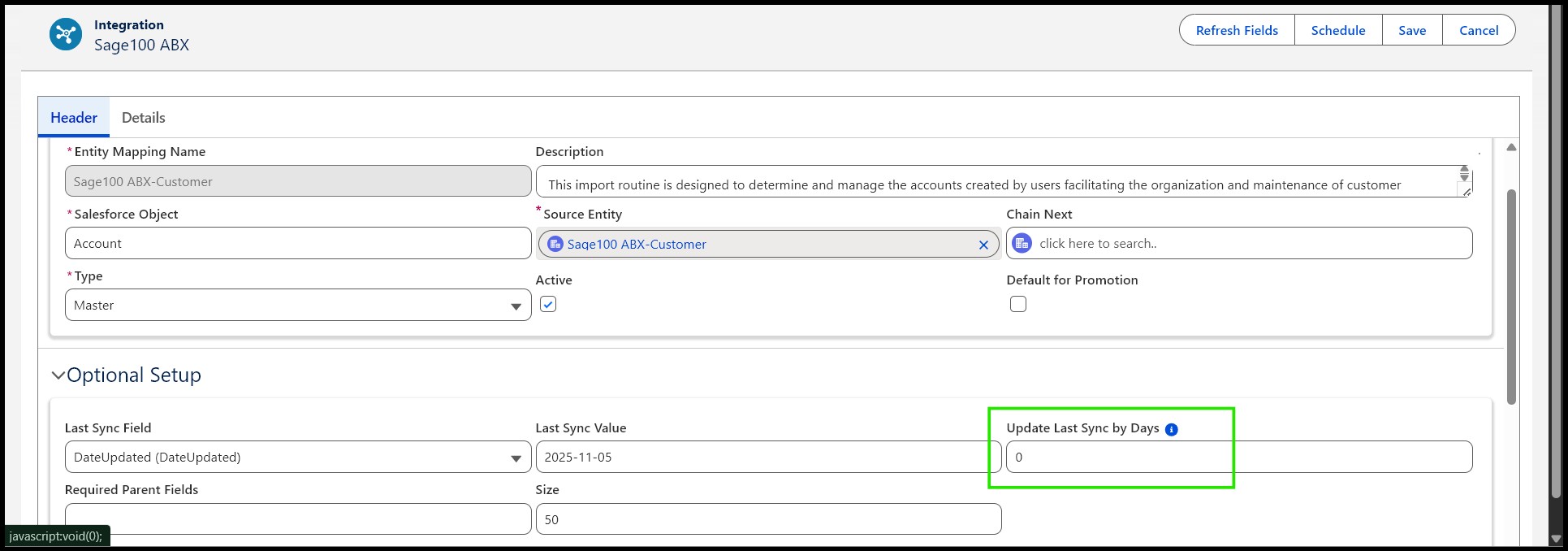 Update Last Sync by Days Field