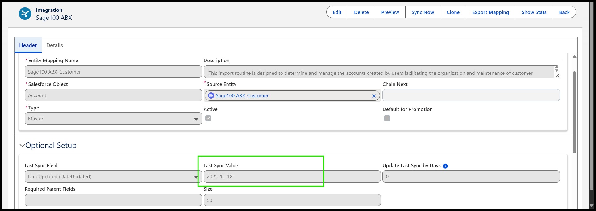 Last Sync Value Field
